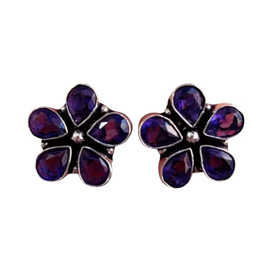 D Glamm Fashion Blue Gemstone Flower Stud Earrings for Girls and Women