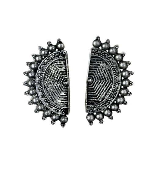 D Glamm Fashion Vintage Style Oxidized Silver Stud Earrings with Intricate Design